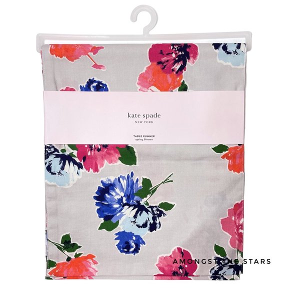 Kate Spade New York Spring Blooms Floral Print Grey 90" Table Runner - Picture 1 of 4